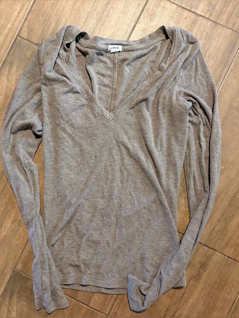 Garage Taupe V-Neck Long Sleeve Top